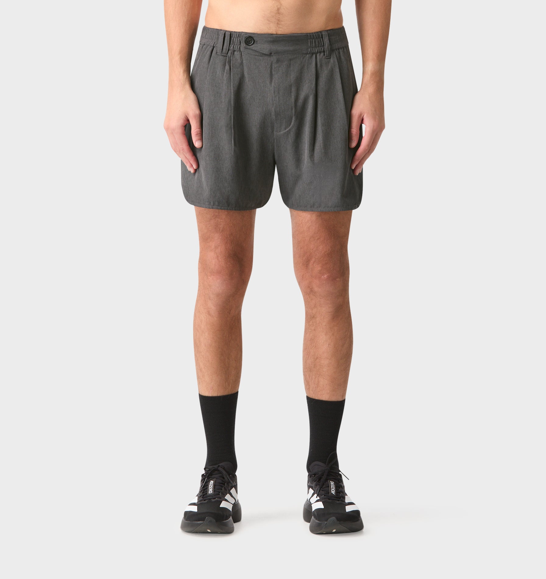 Active Pleat Front Short - Charcoal Marle