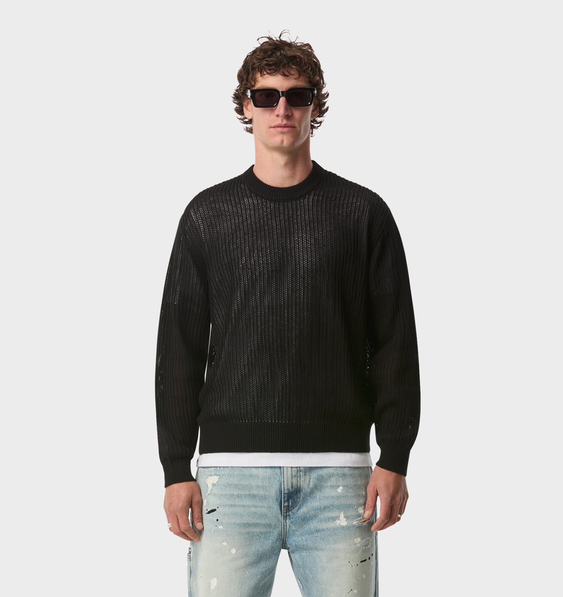 Mesh Cropped Knit Sweater - Black | I Love Ugly