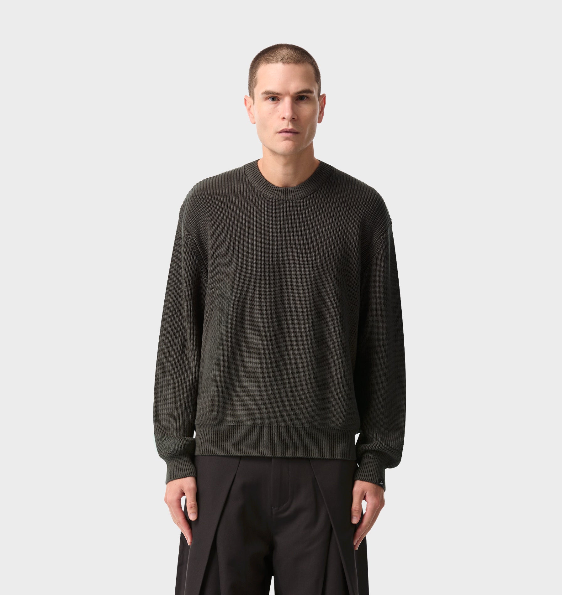 Cropped Knit Sweater - Flint Grey