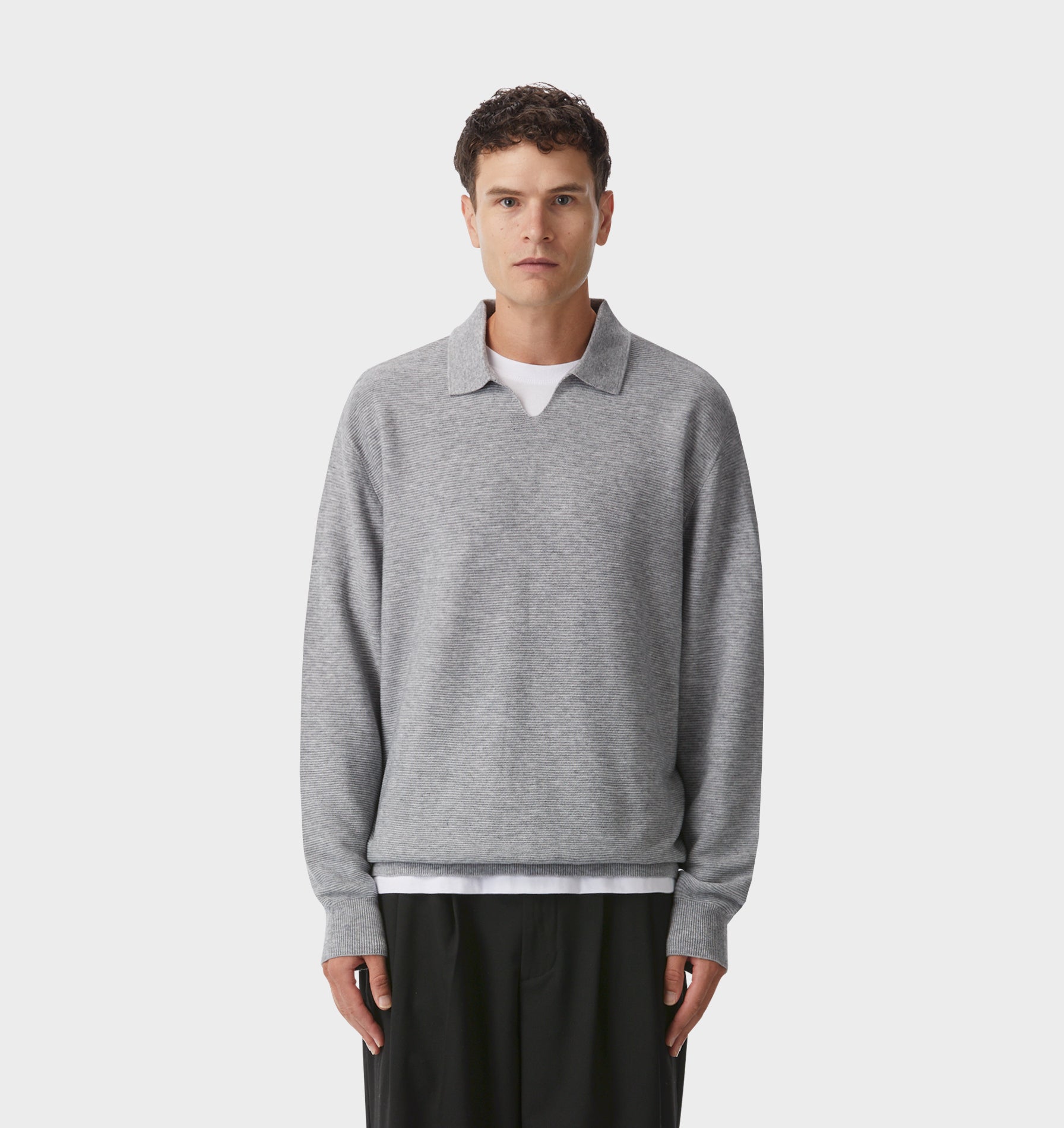 Elijah Knit LS Polo - Stone Marle