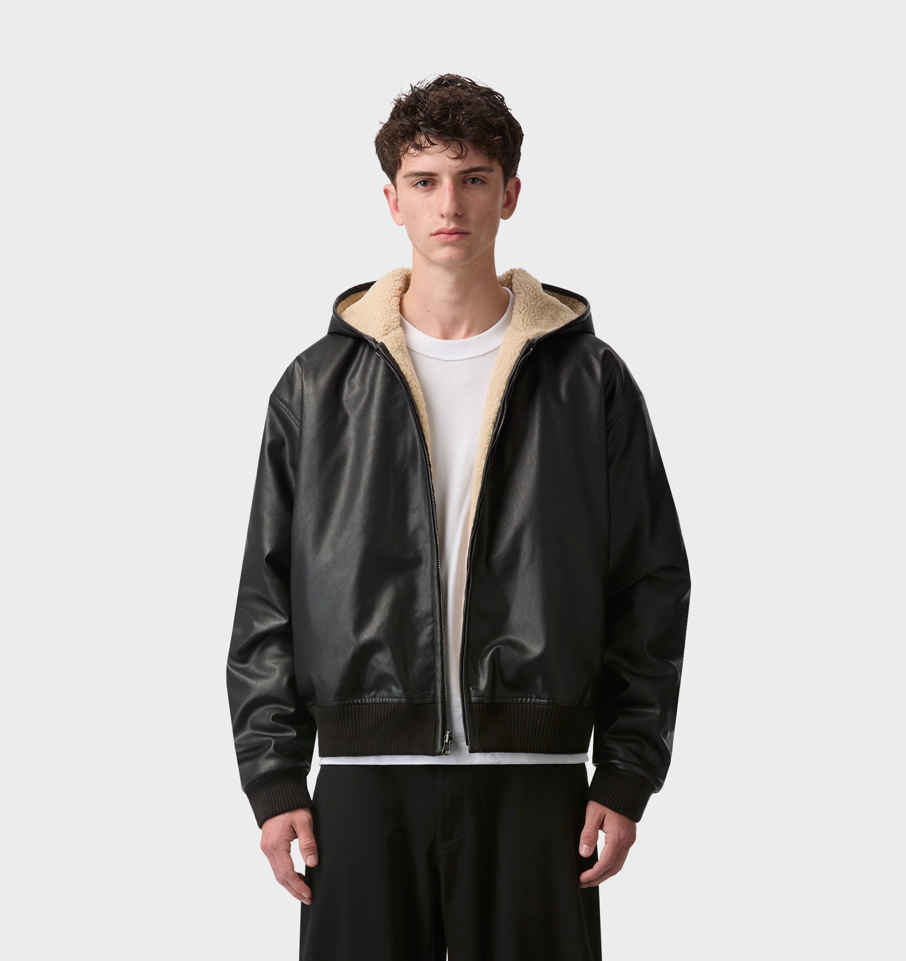 Faux Leather Hood Jacket - Black | I Love Ugly