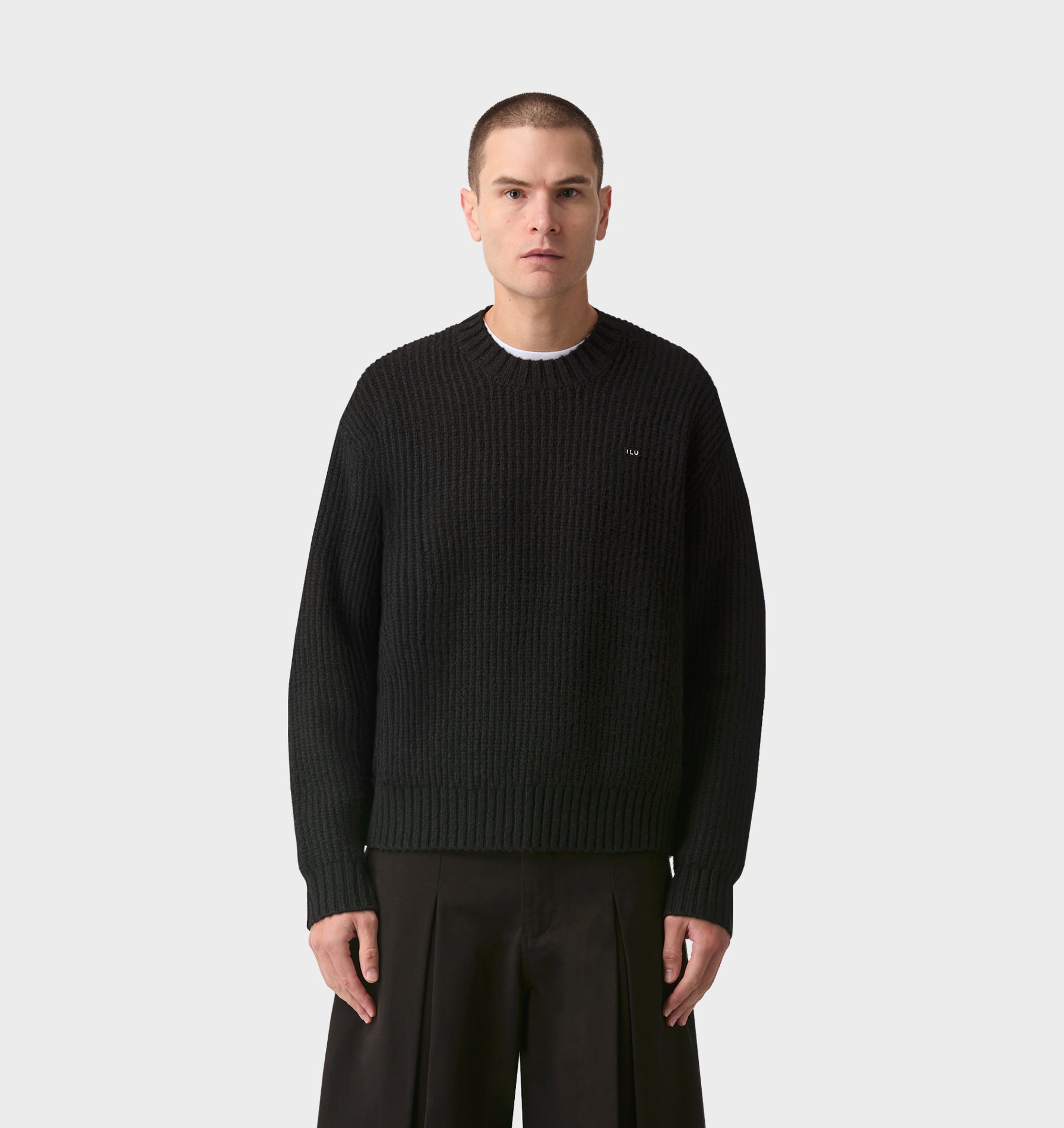 Wool Crop Knit Sweater - Black