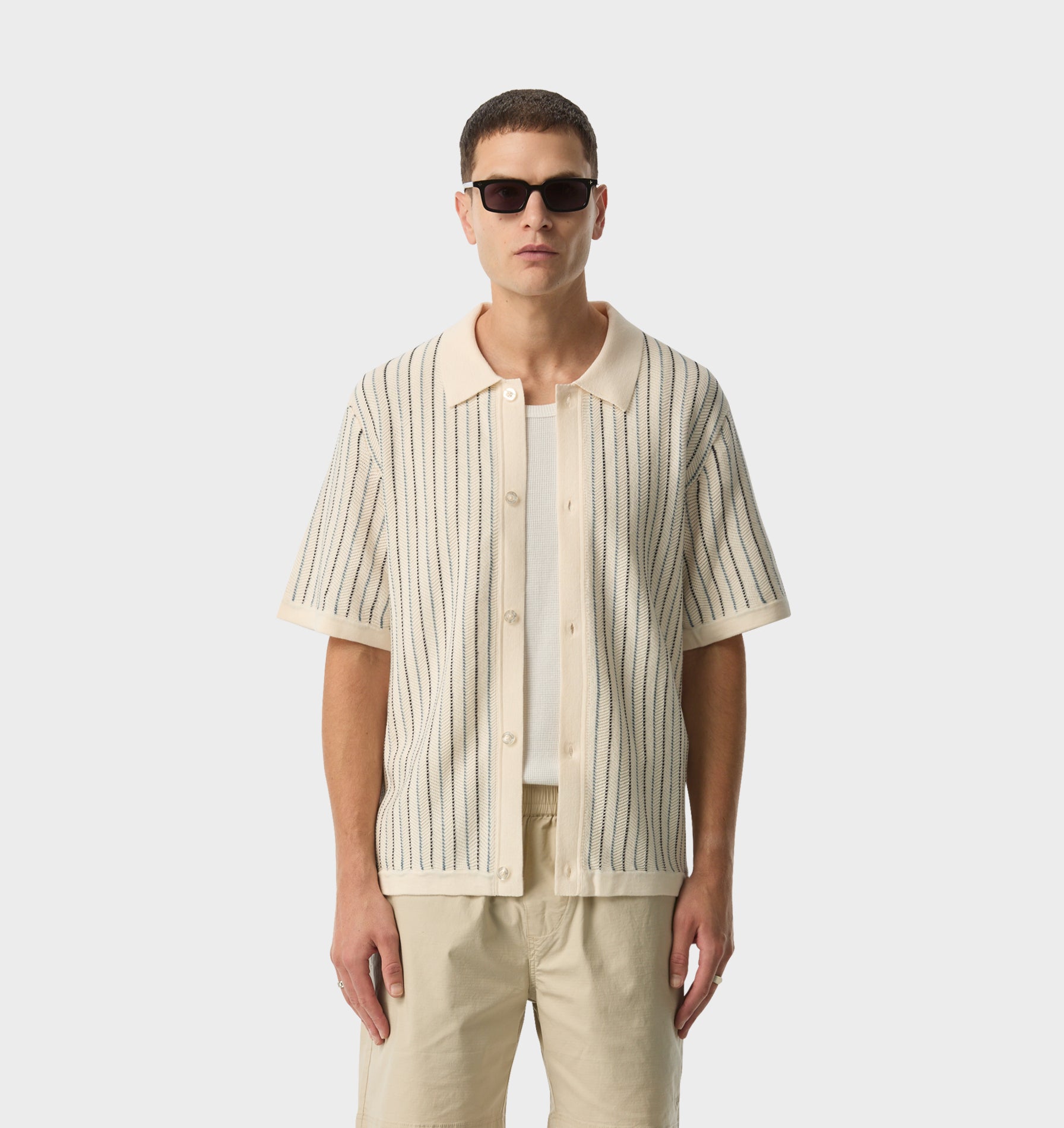Jasper Knit SS Shirt - Off White Stripe