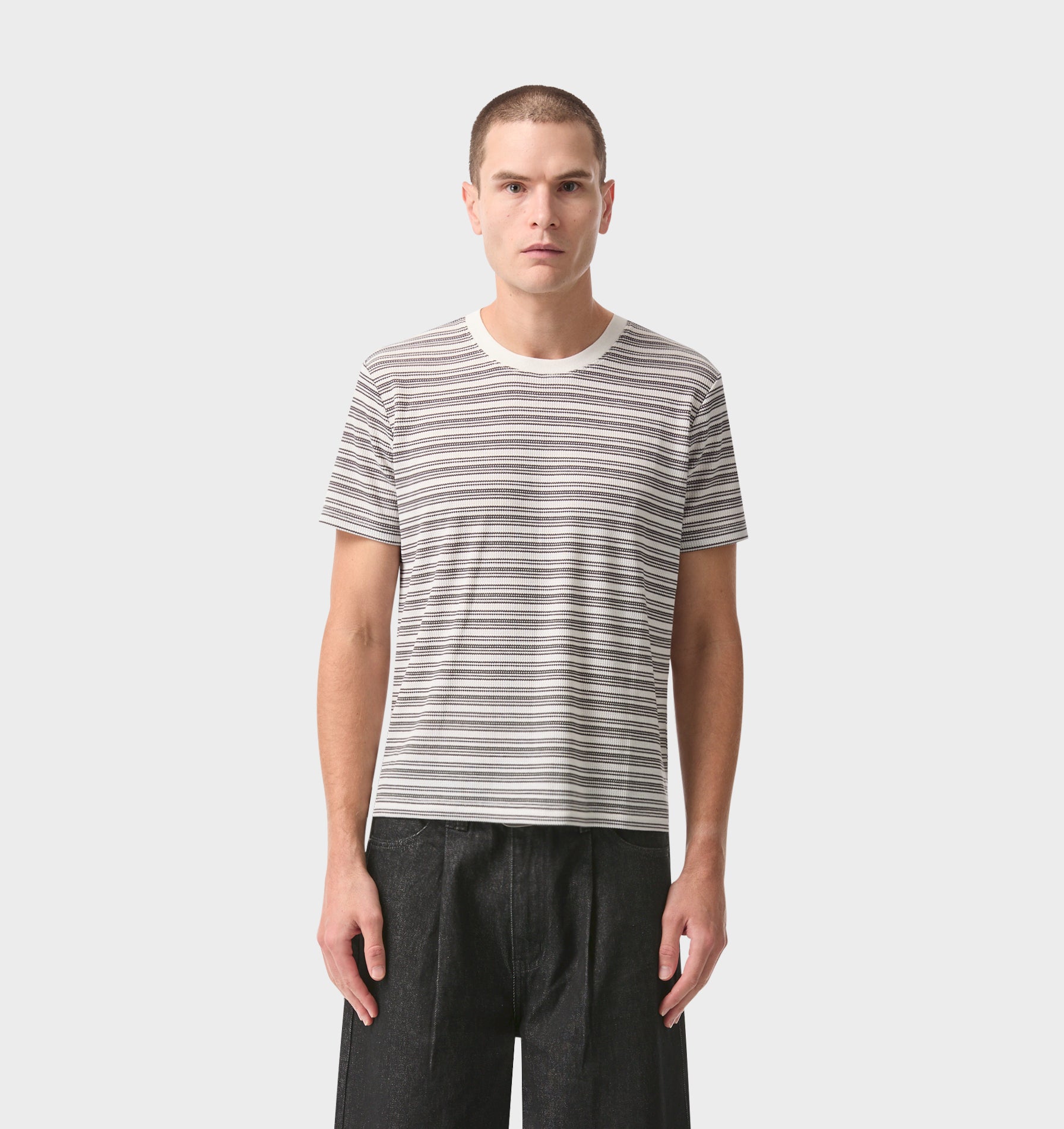 Muscle Tee - White/Black Stripe