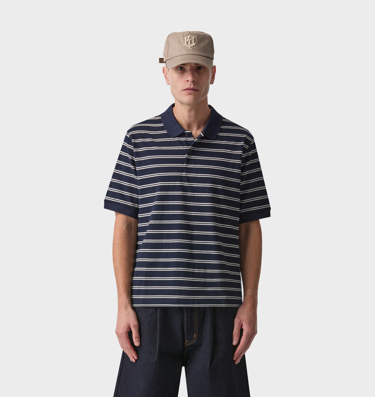 Polo SS Shirt - Navy / Off White Stripe