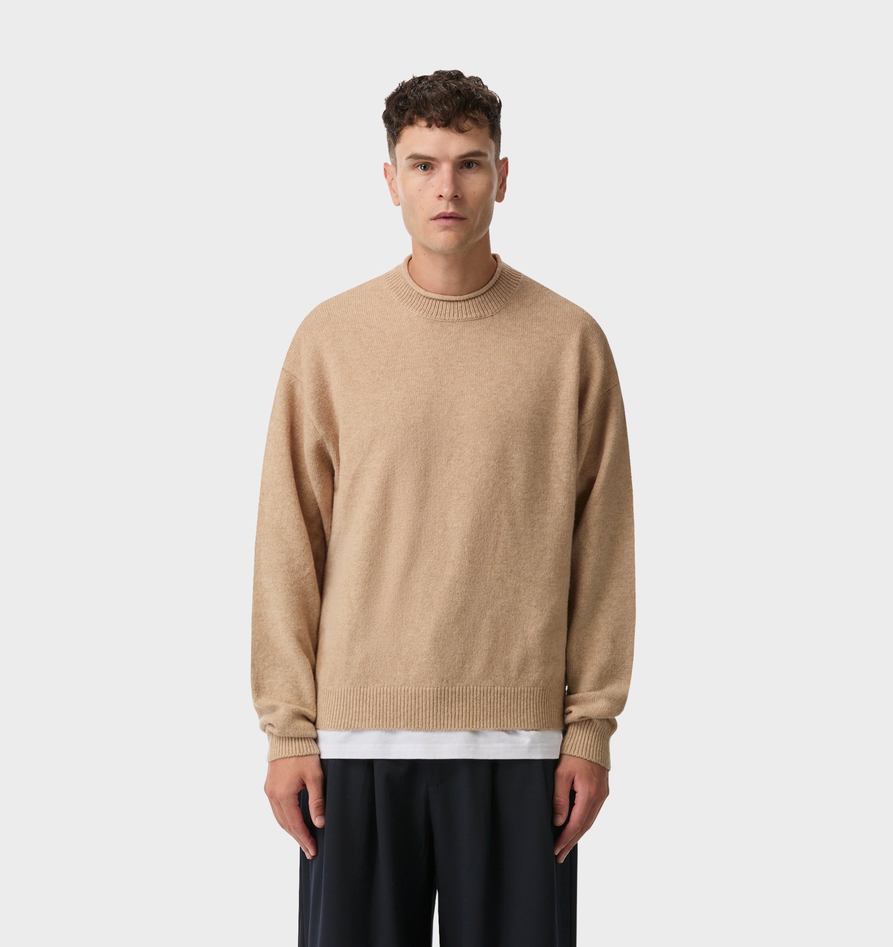 Rolled Neck Knit Sweater - Oatmeal