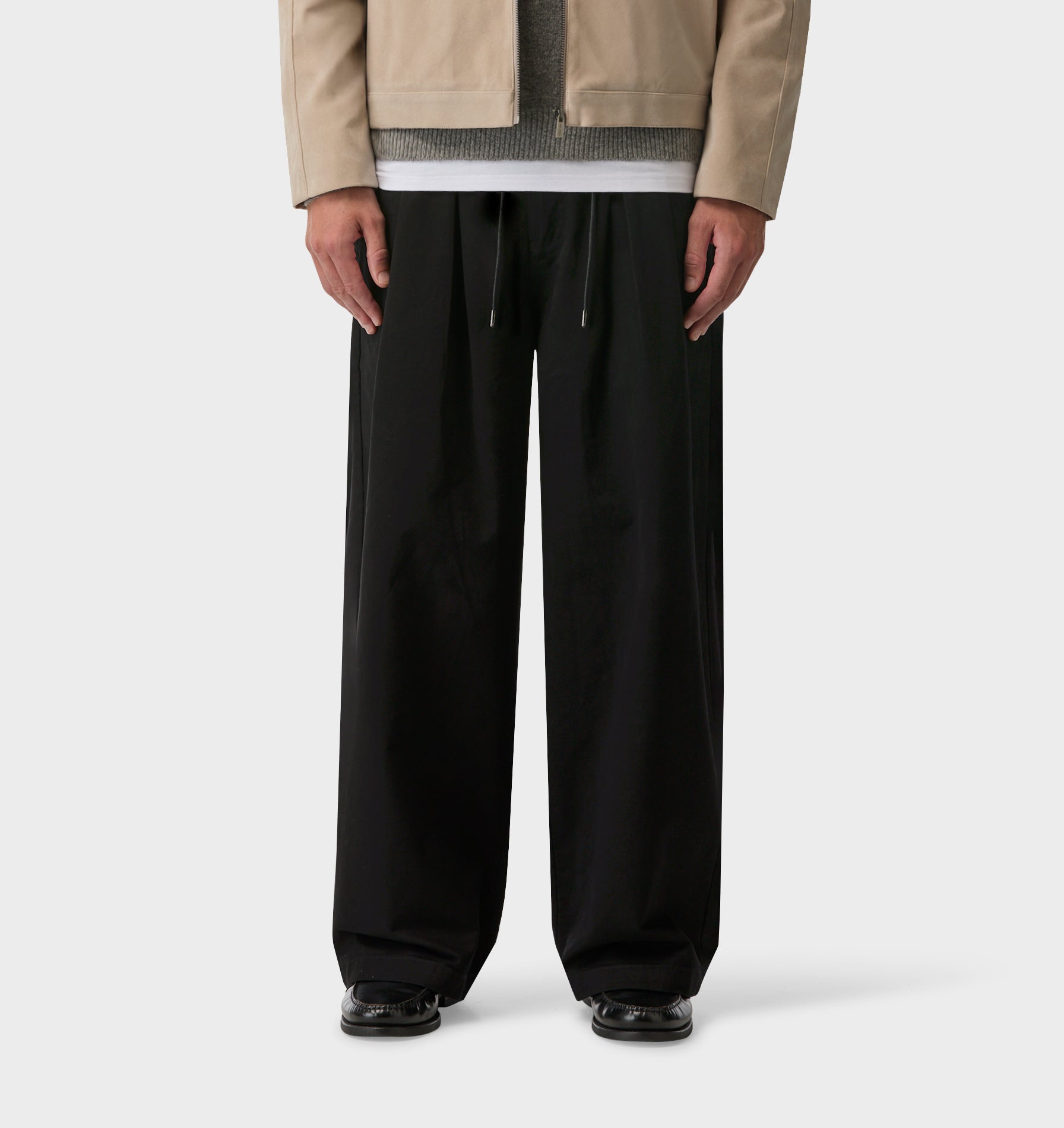 Wide Leg Pleat Pant - Black