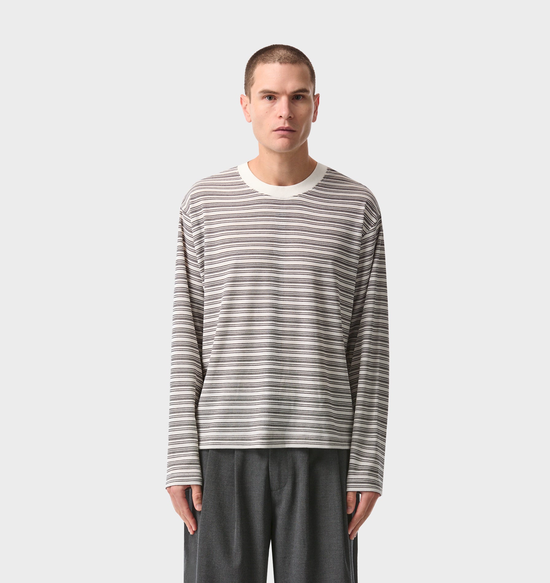Crop Box LS Tee - White/Black Stripe | I Love Ugly
