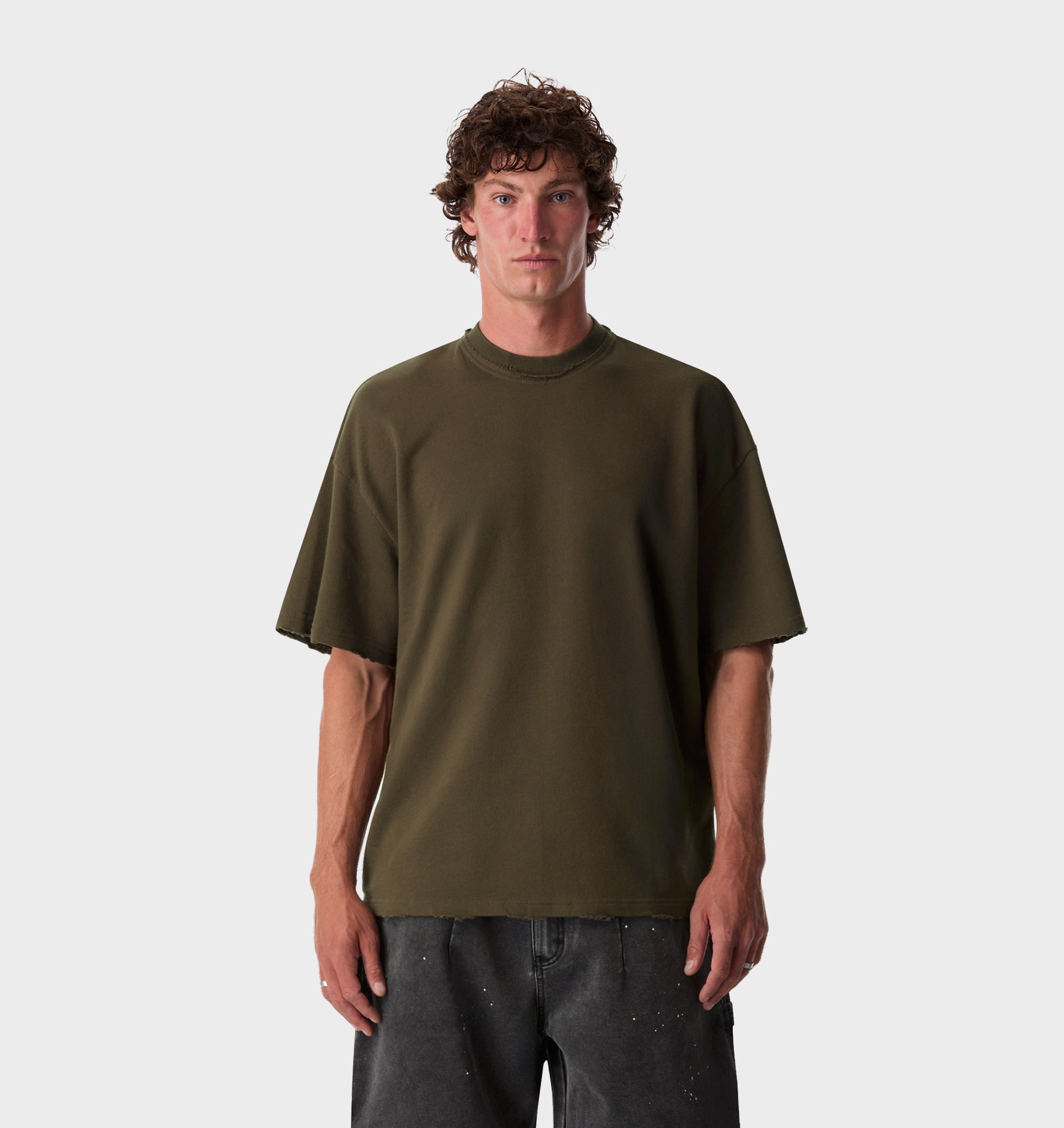 Raw Hem Heavy Box Tee 2.0 - Burnt Olive
