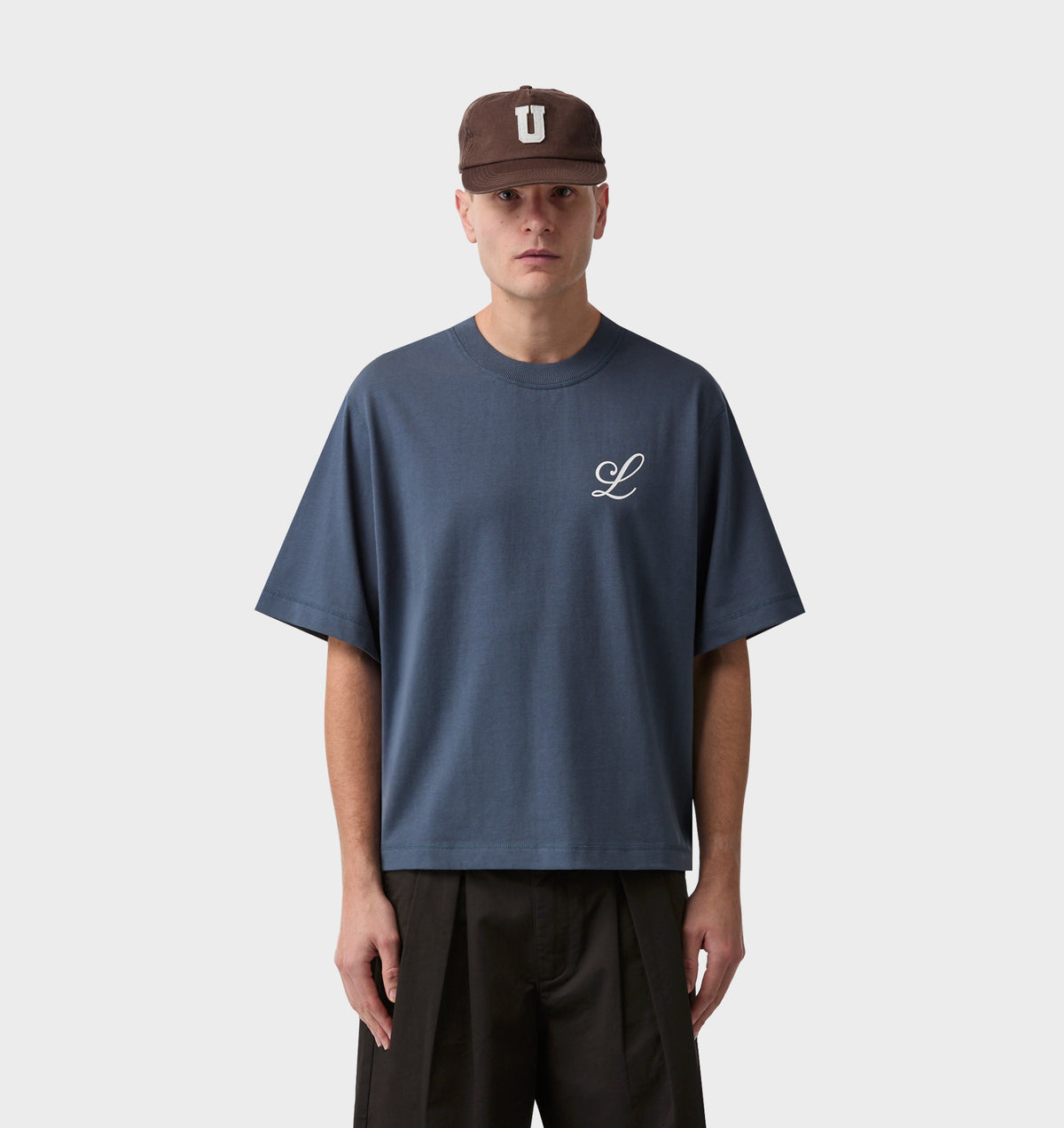 Letter Mono Crop Box Tee - Marine Blue