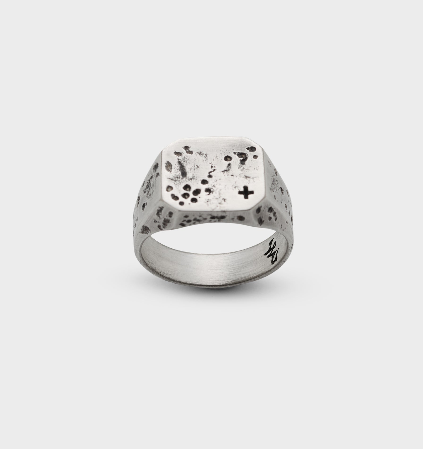 Distressed Octagon Signet Ring - White Brass