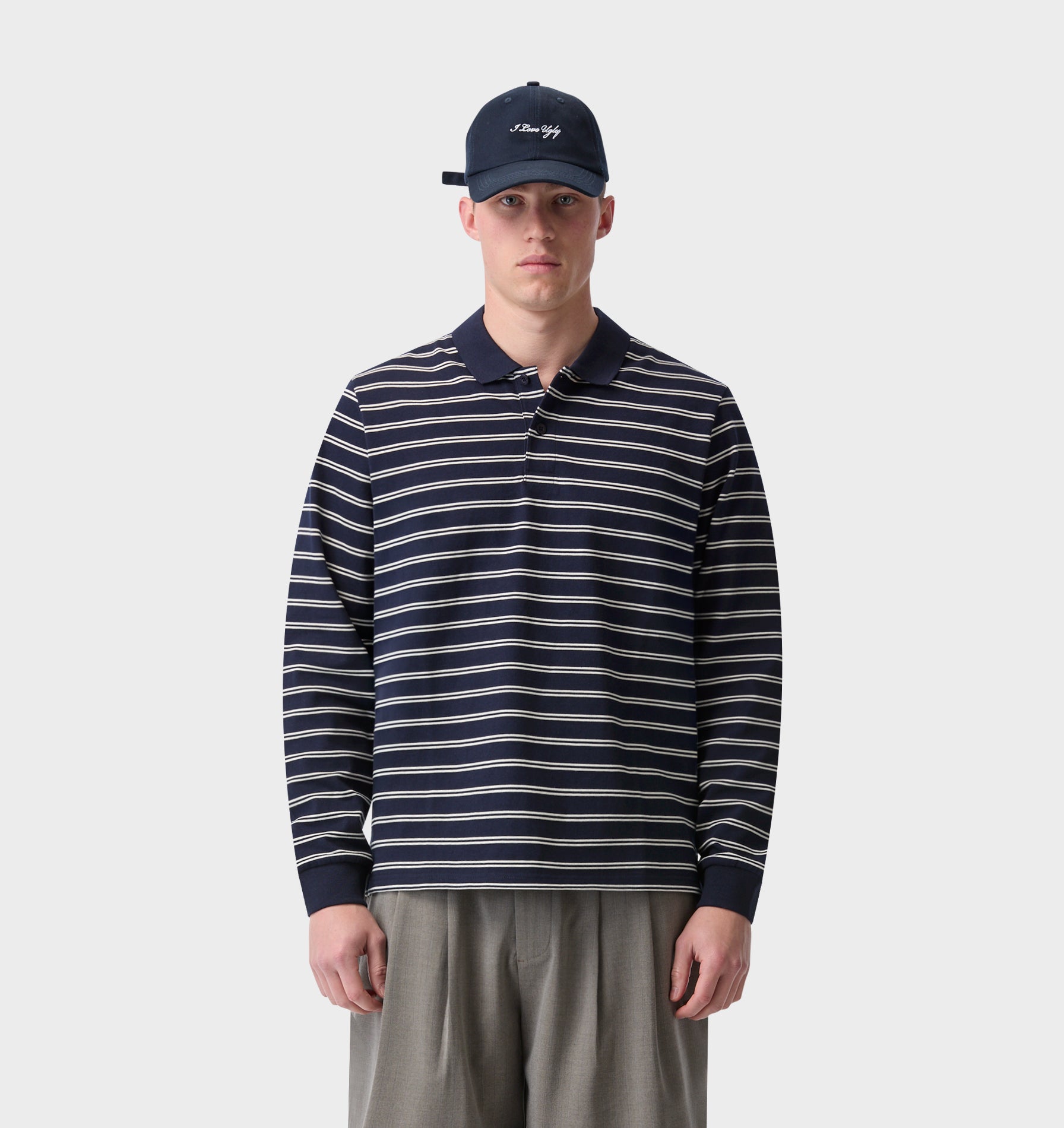 Polo LS Shirt - Navy/Off White Stripe