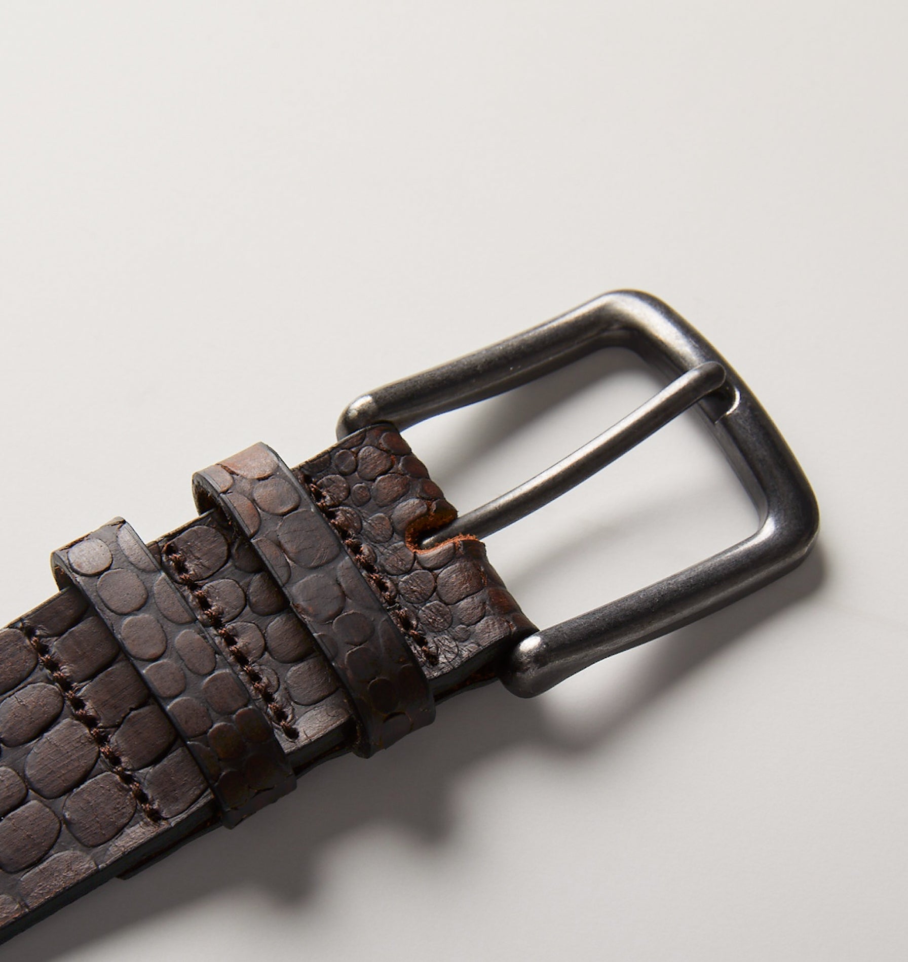 Embossed Reptile Leather Belt - Brown