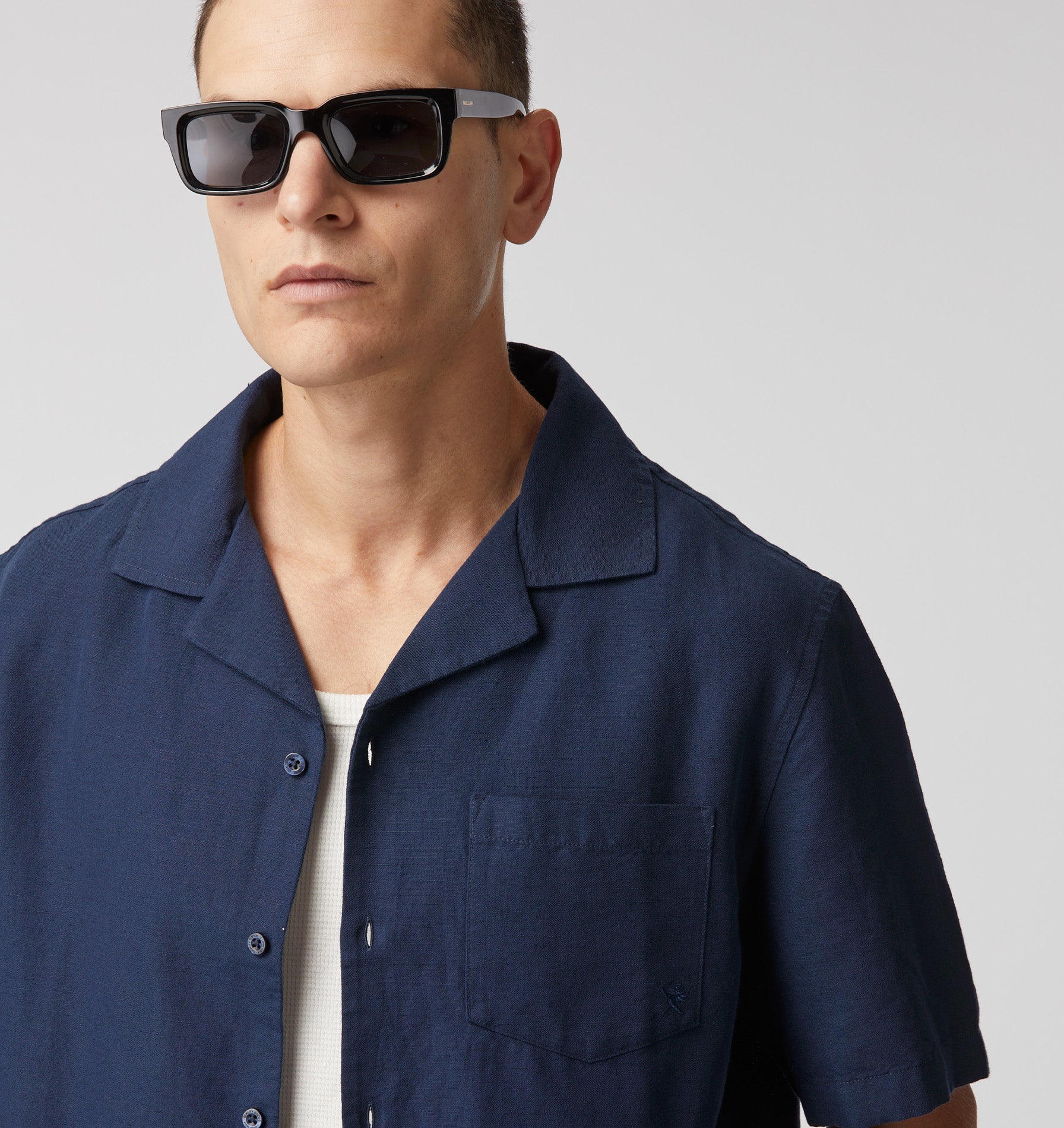 Linen Cuban Collar SS Shirt - Navy