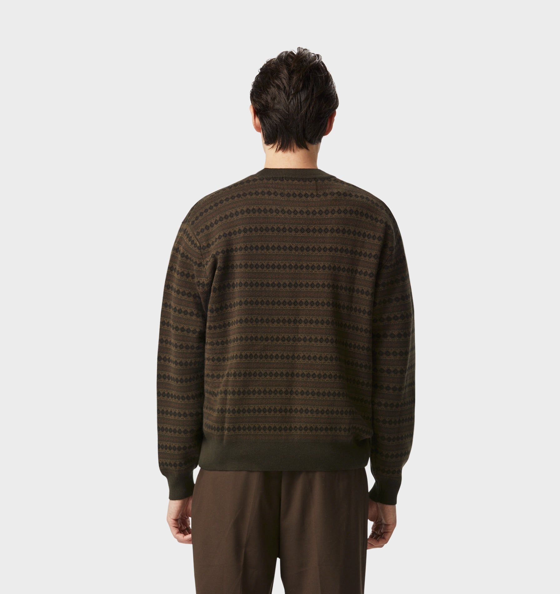 Mosaic Cropped Knit Sweater - Olive/Brown