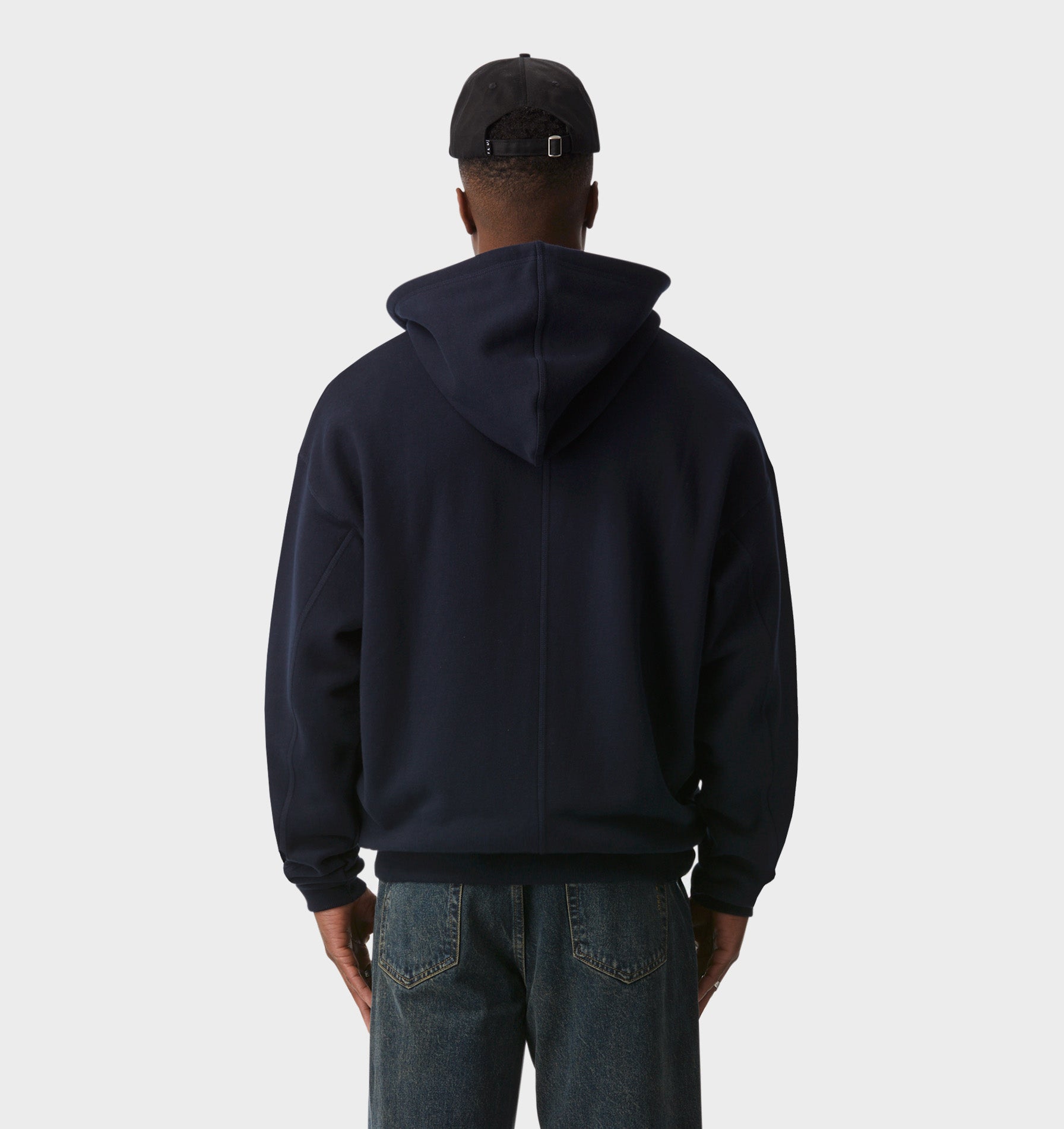 Zip Up Box Hood - Midnight Navy