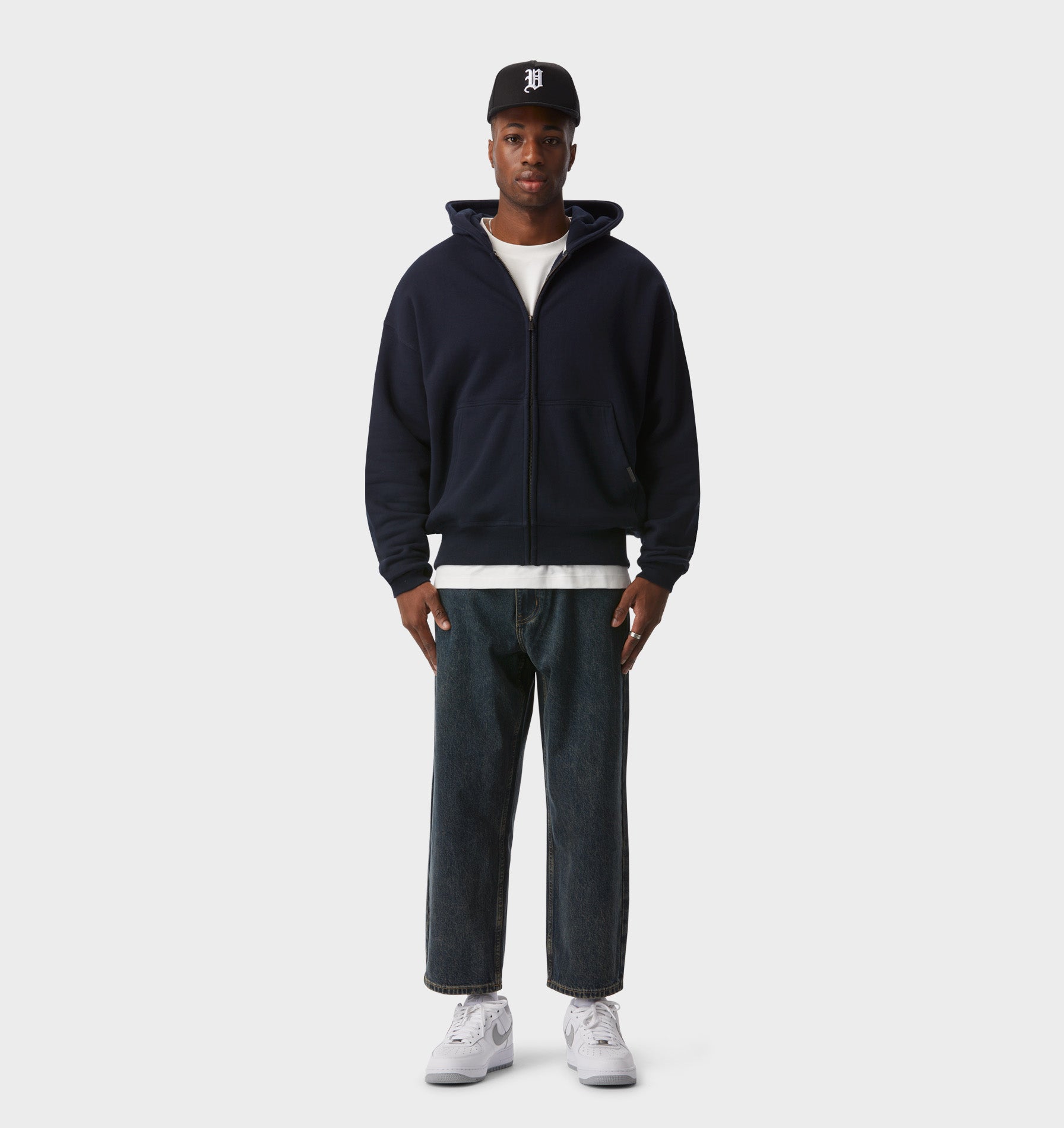 Zip Up Box Hood - Midnight Navy