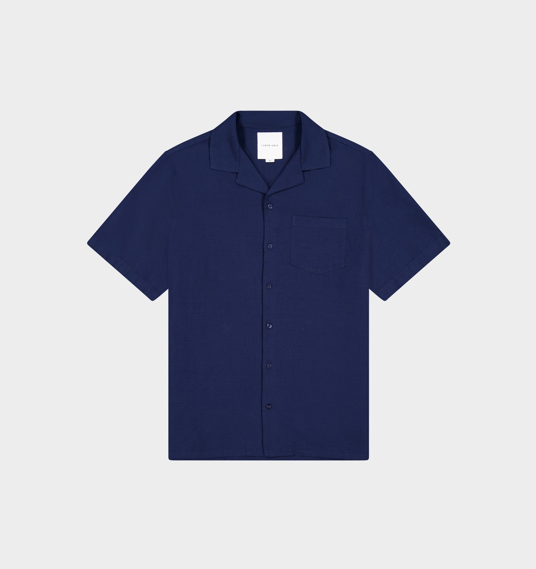 Linen Cuban Collar SS Shirt - Navy