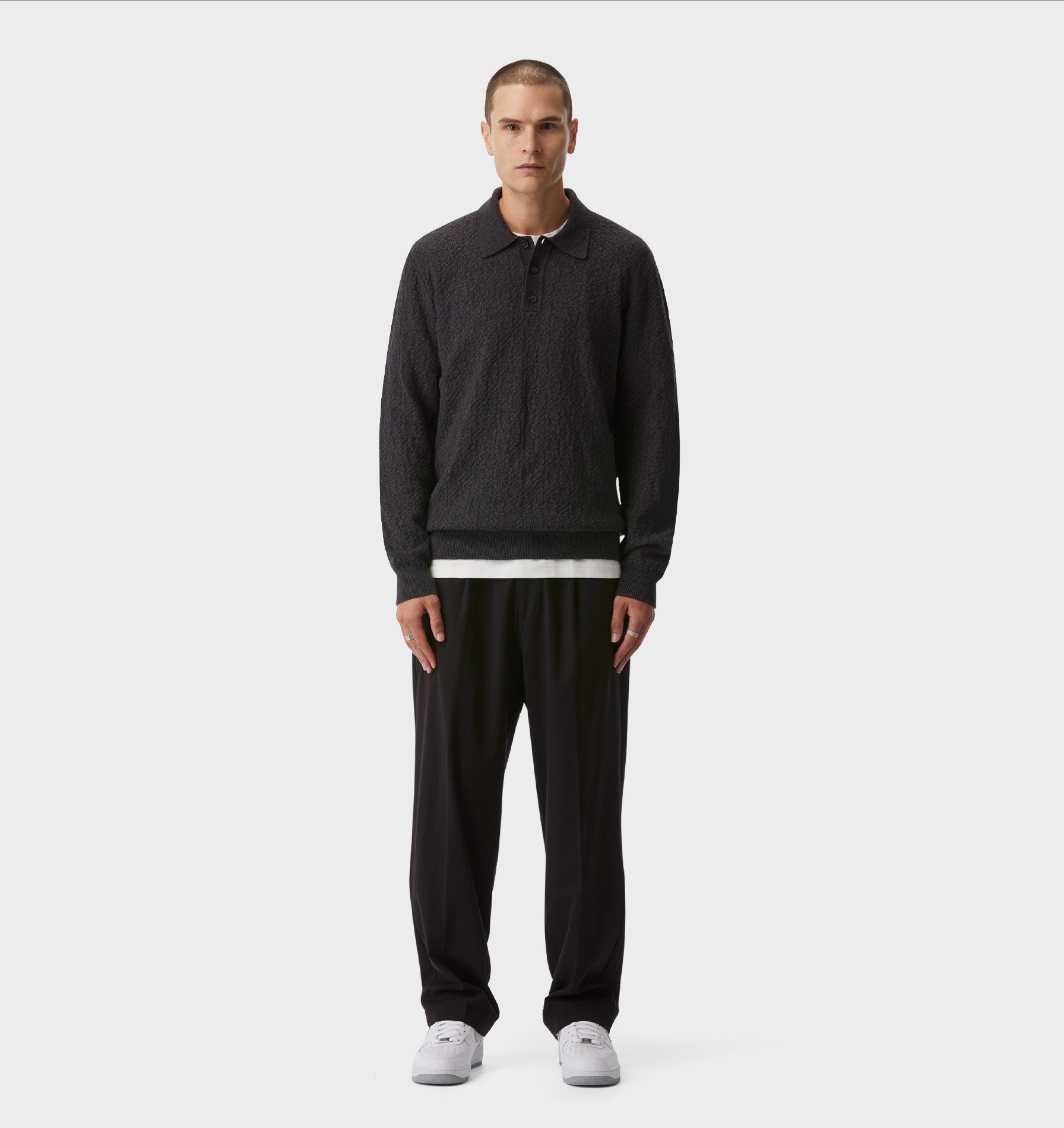 Jordan Knit LS Polo - Charcoal