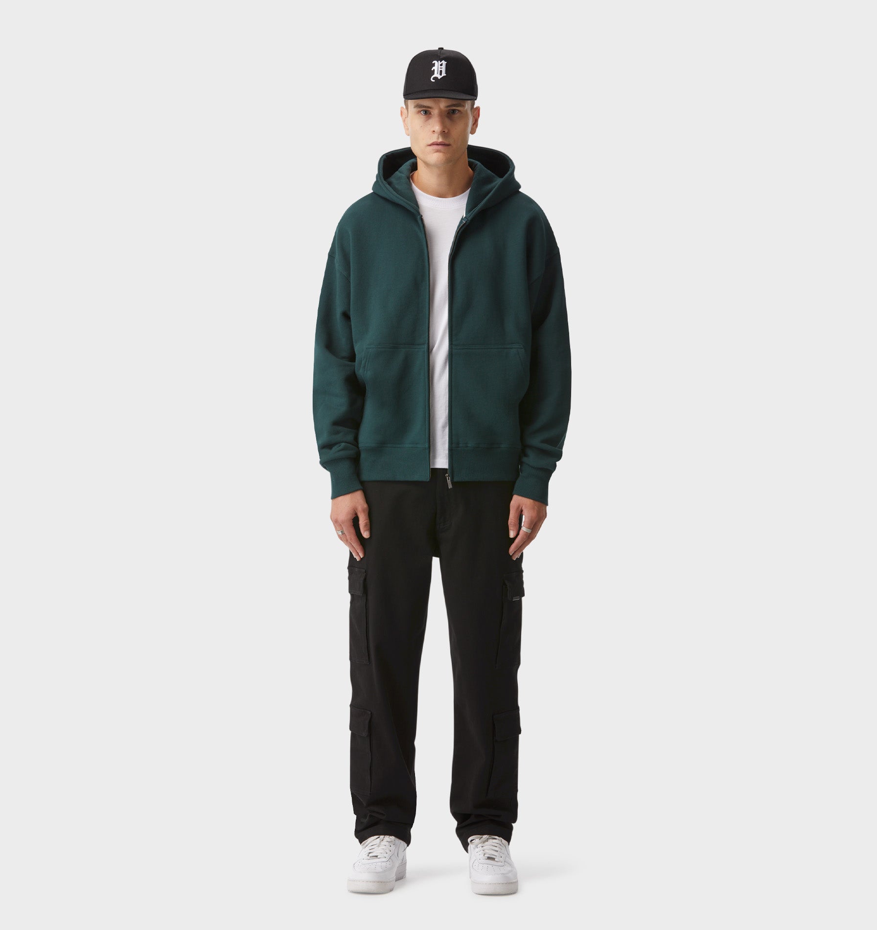 Zip Up Box Hood - Dark Green