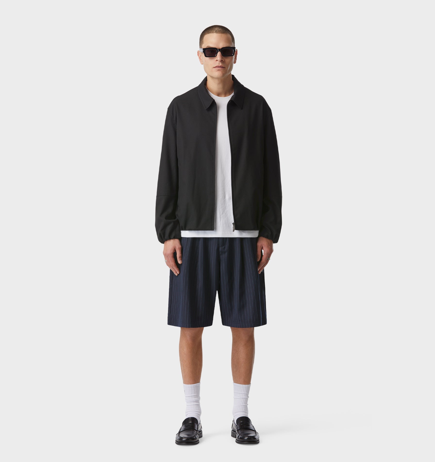 Alby Pleated Short - Blue Pinstripe