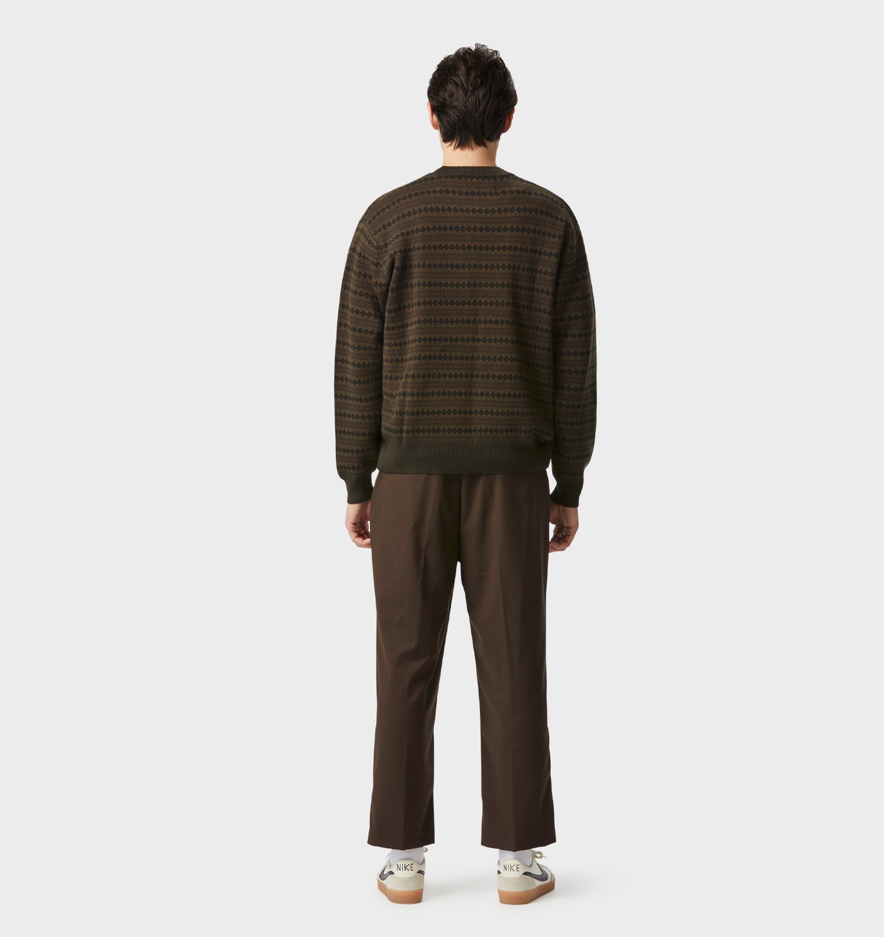 Mosaic Cropped Knit Sweater - Olive/Brown