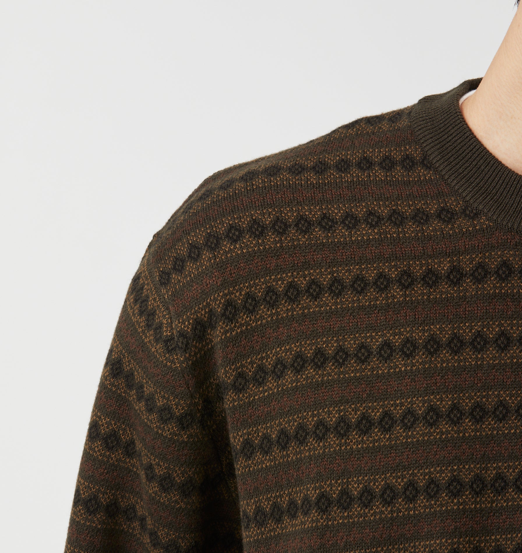 Mosaic Cropped Knit Sweater - Olive/Brown