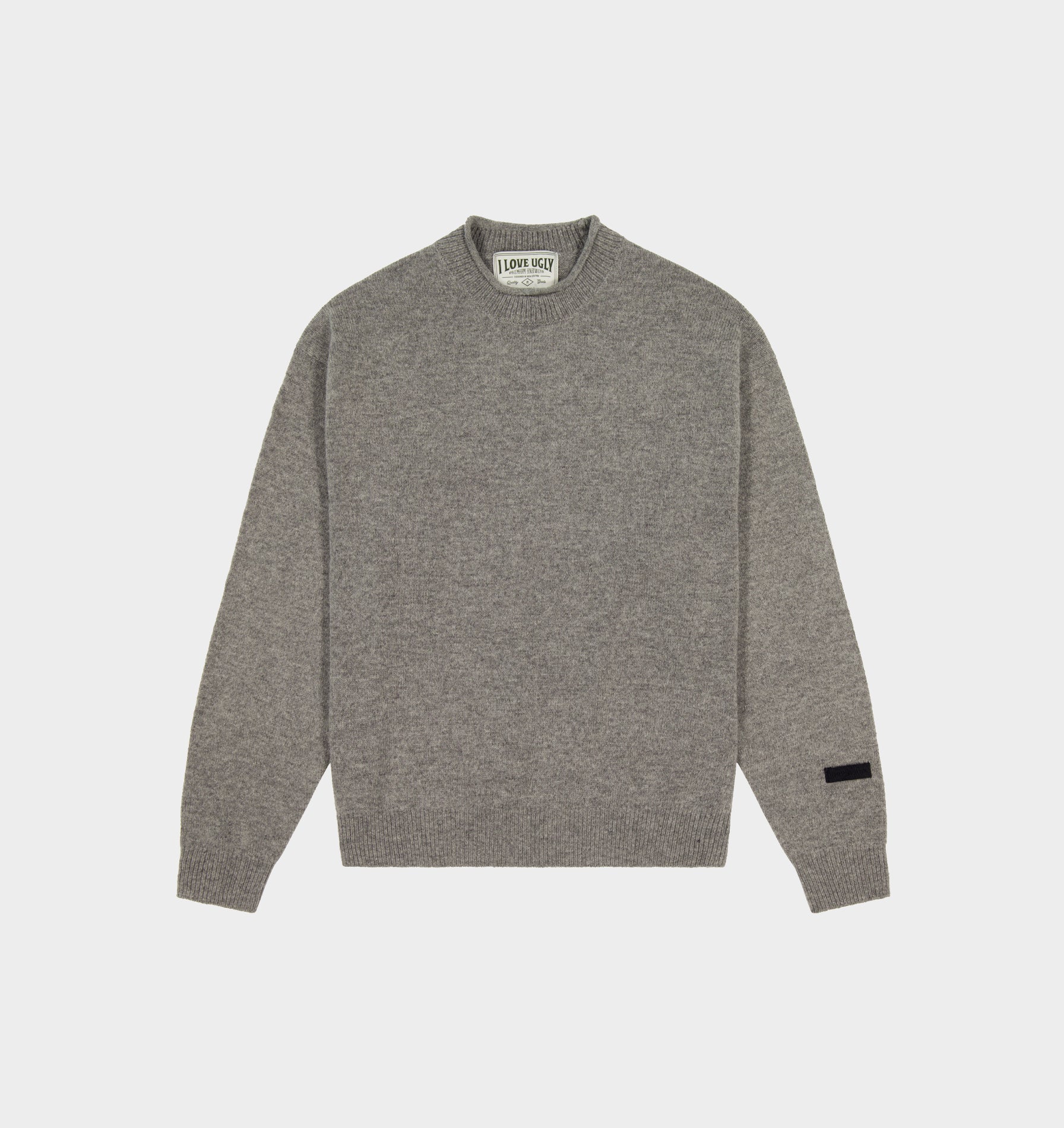 Rolled Neck Knit Sweater - Grey Marle