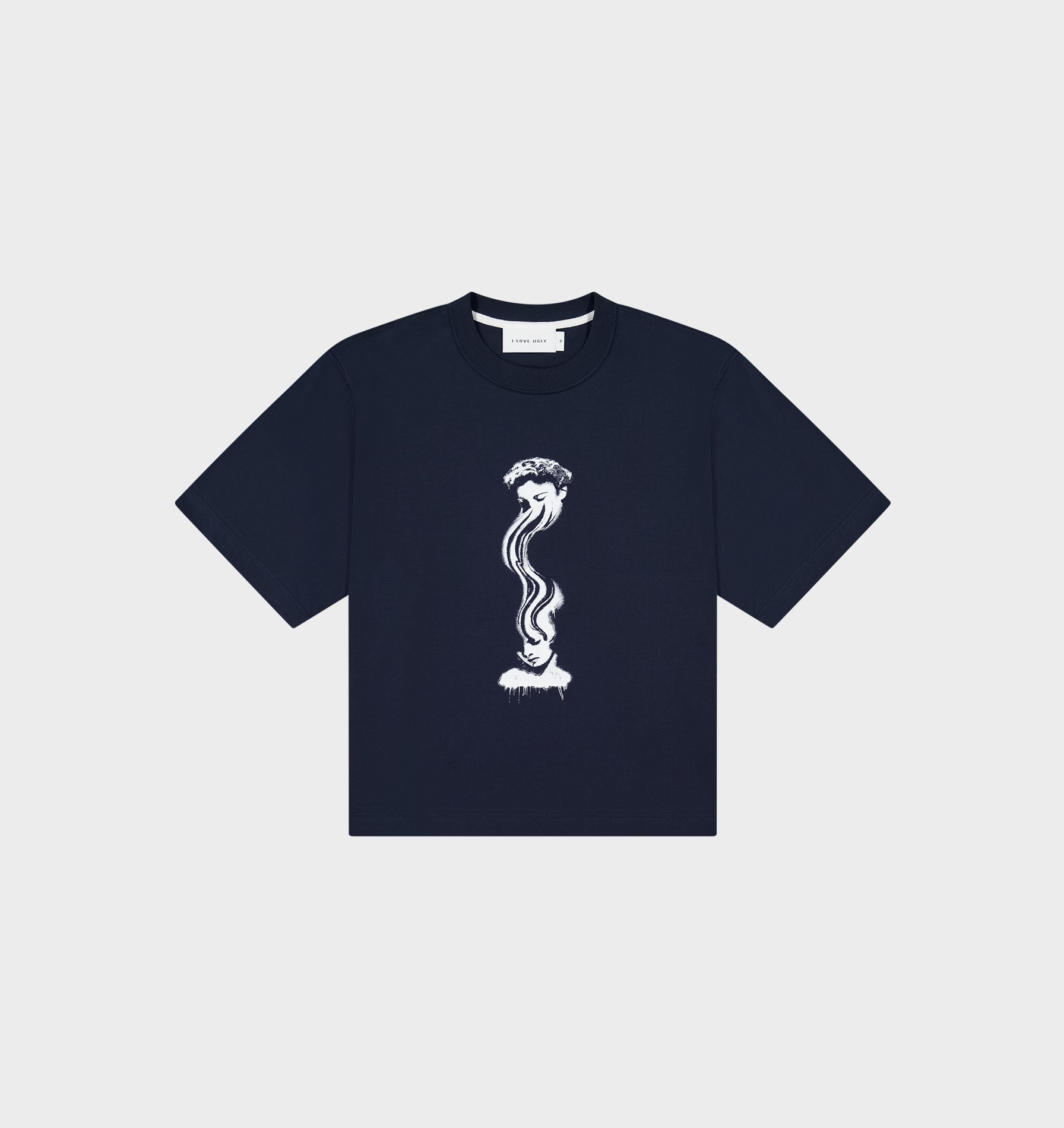 Warped Face Box Crop Tee - Washed Navy