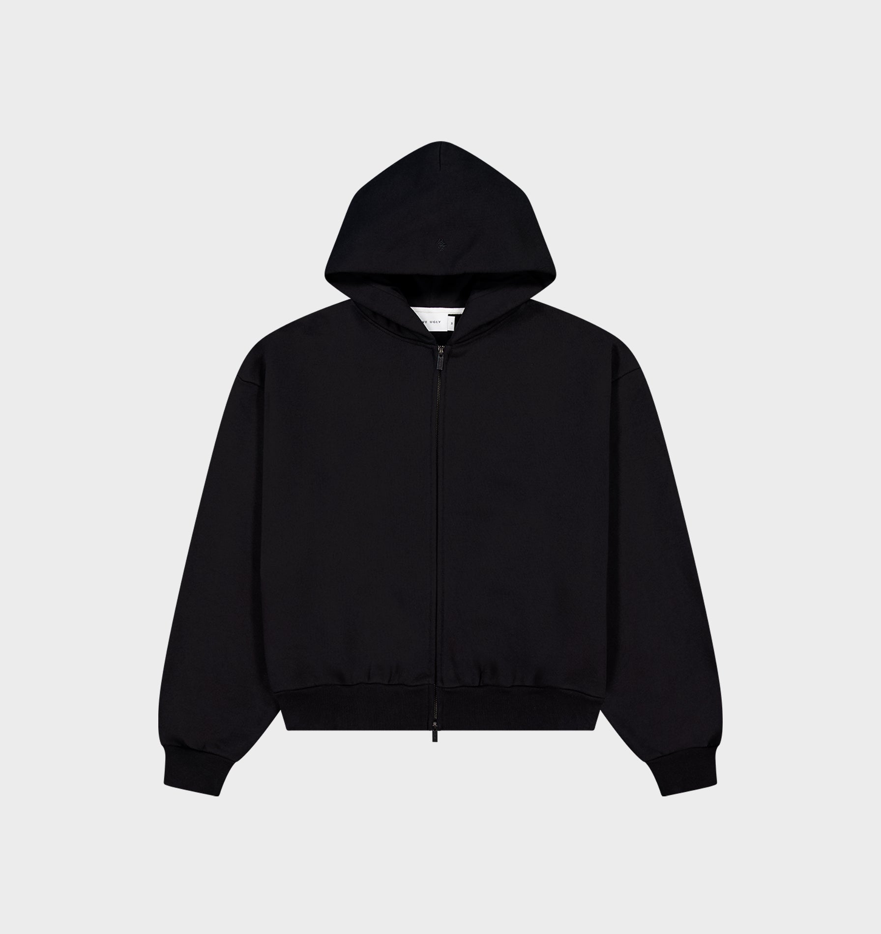 Heavy Crop Zip Hood - Black