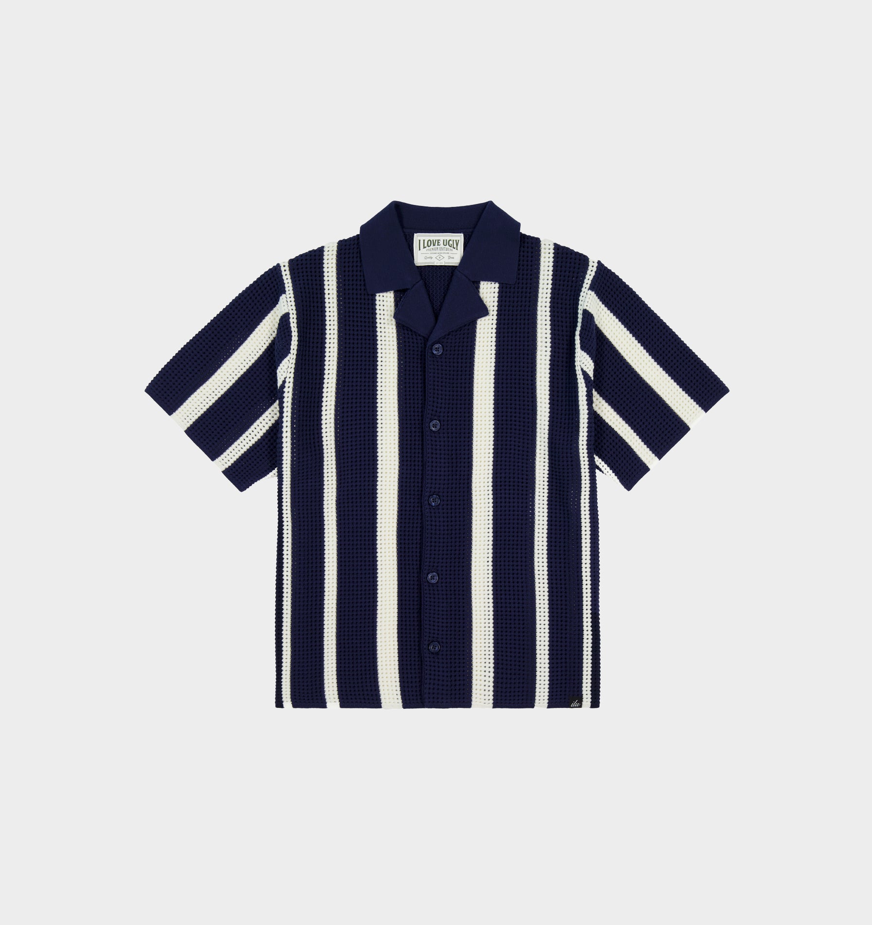 Knit Cuban Collar SS Shirt - Navy/Off White