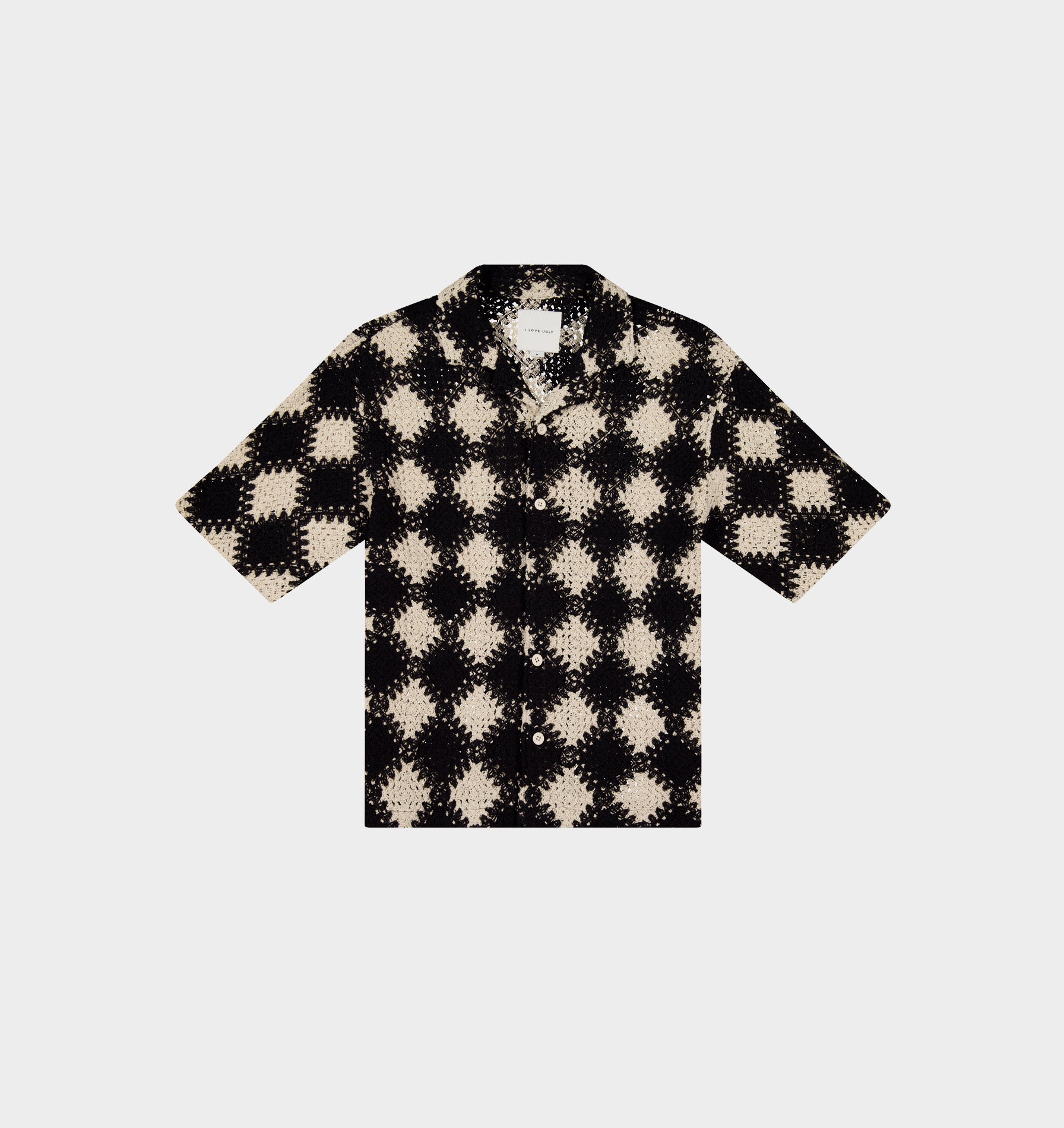 Crochet Box Cuban Collar SS Shirt - Off White/Black