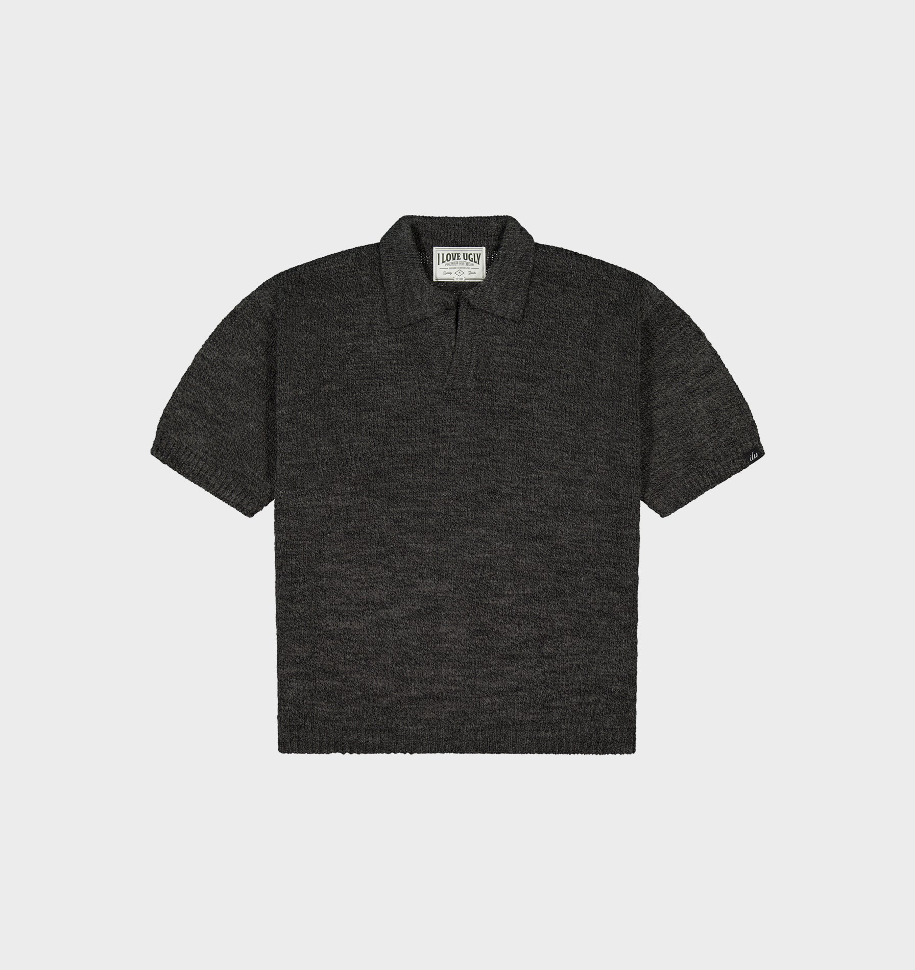 Box Knit Polo - Charcoal