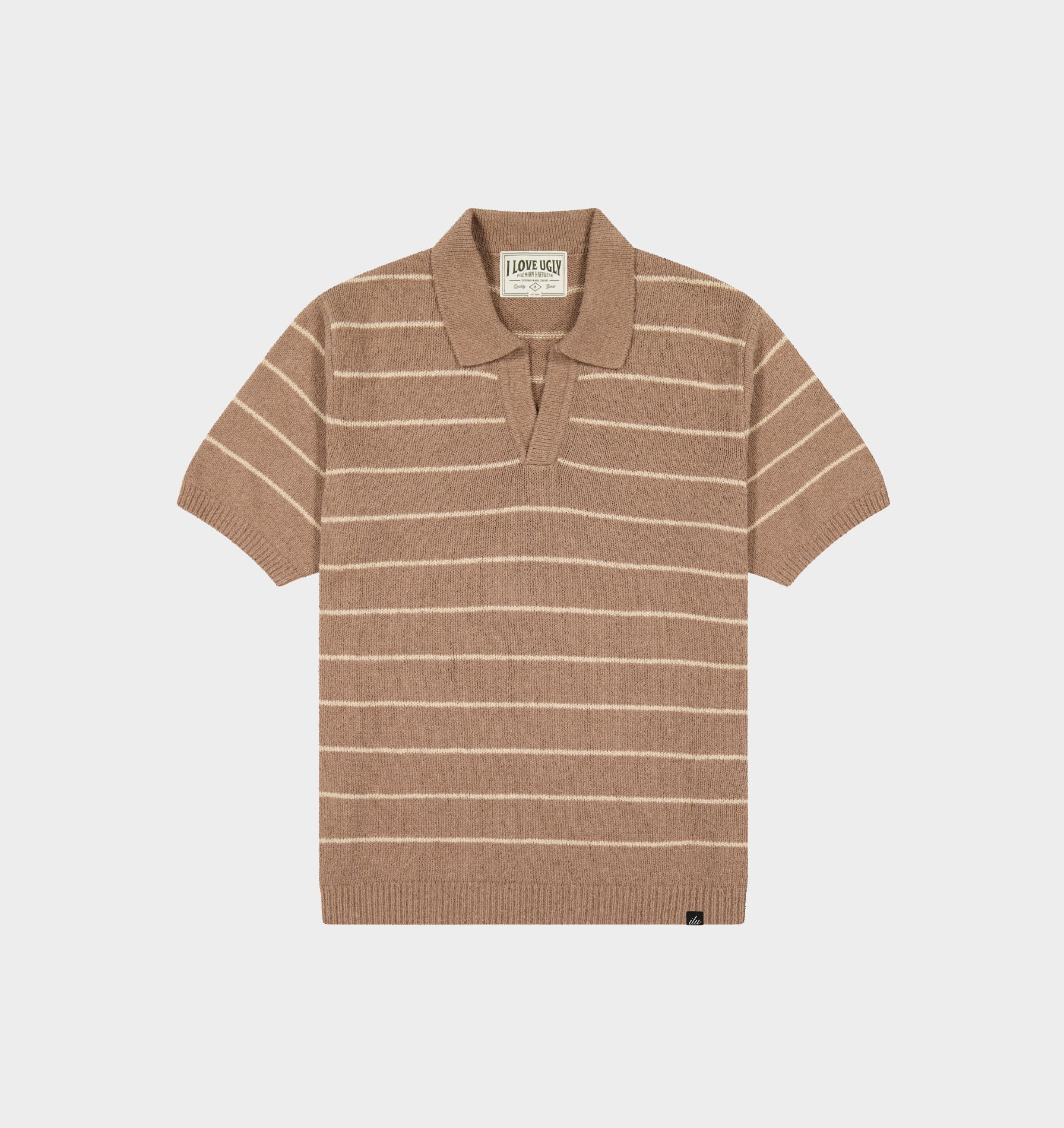 Clive Knit SS Polo - Mushroom Stripe | I Love Ugly
