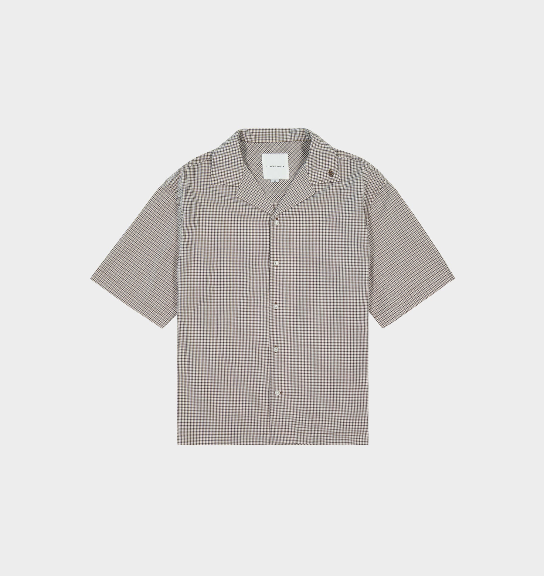 Box Cuban Collar Shirt - White/Brown Check