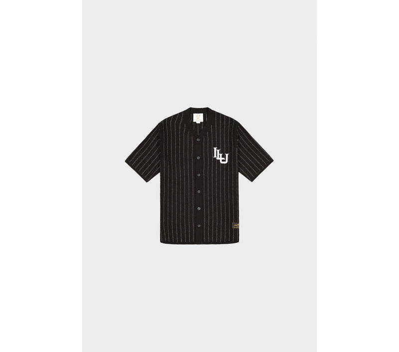 Knit Baseball Jersey - Black Pinstripe