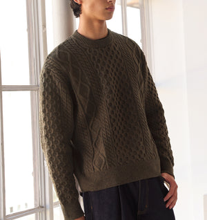Cable Crop Knit Sweater - Brown Fleck