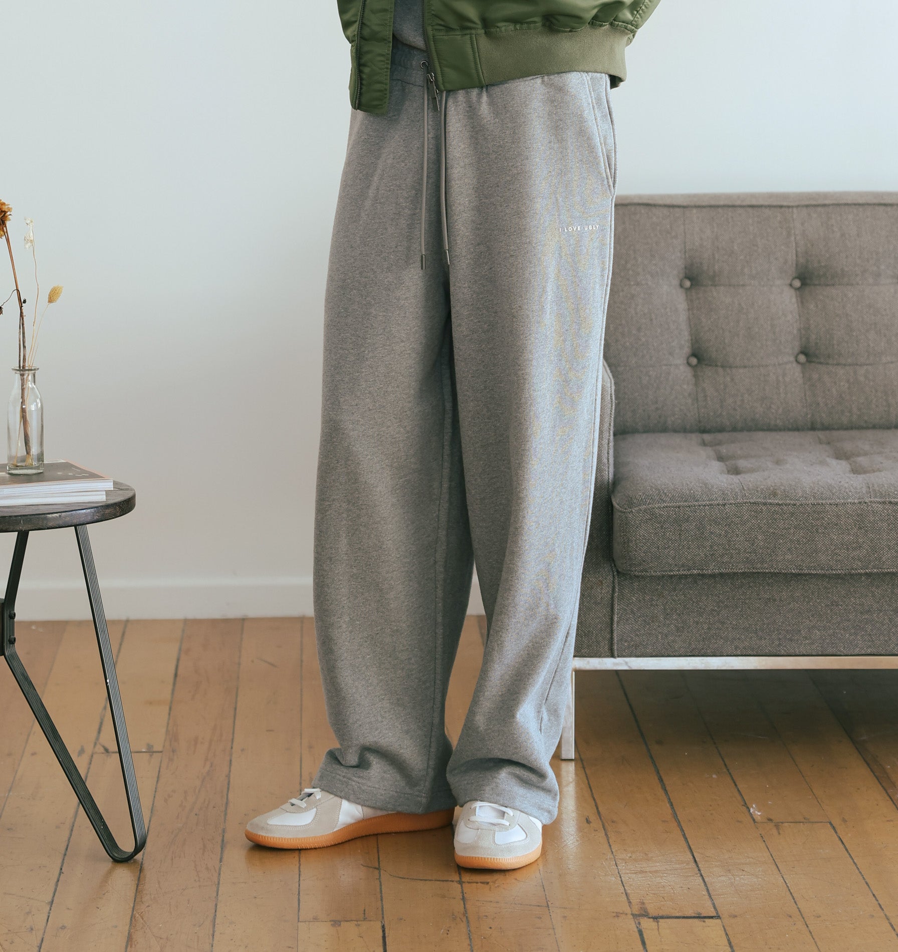 Wide Leg Track Pant - Grey Marle
