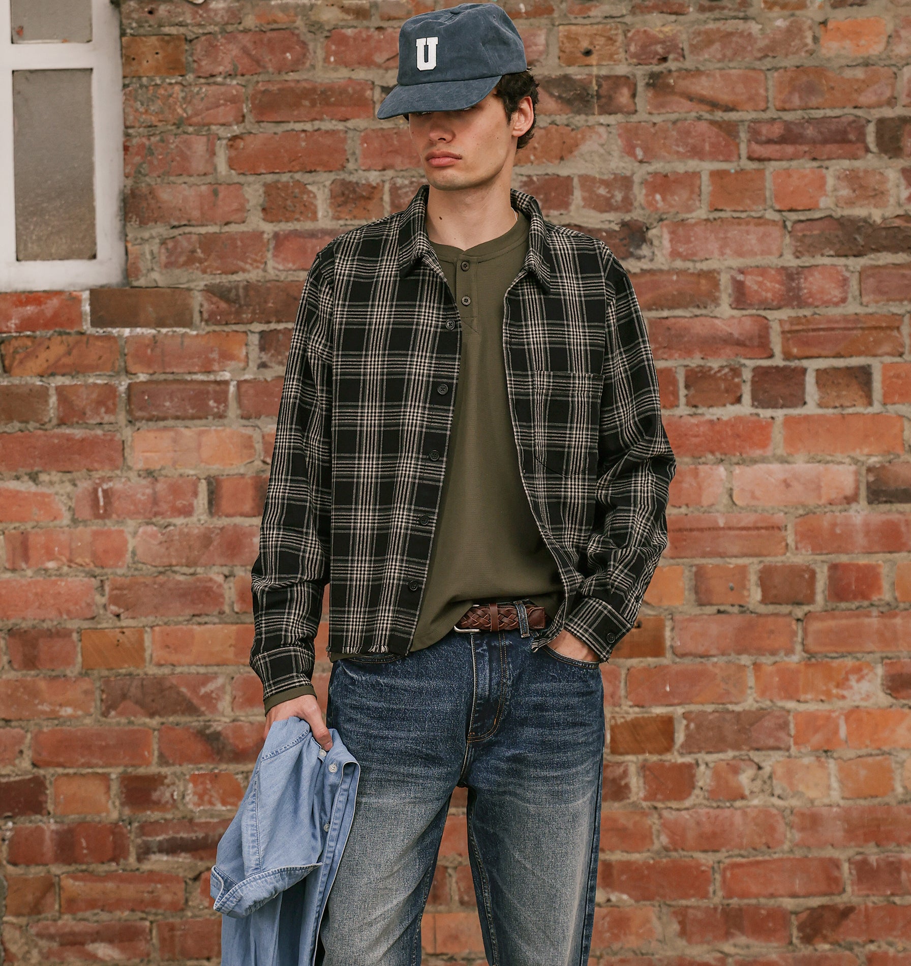 Raw Hem Check Overshirt - Black/Grey