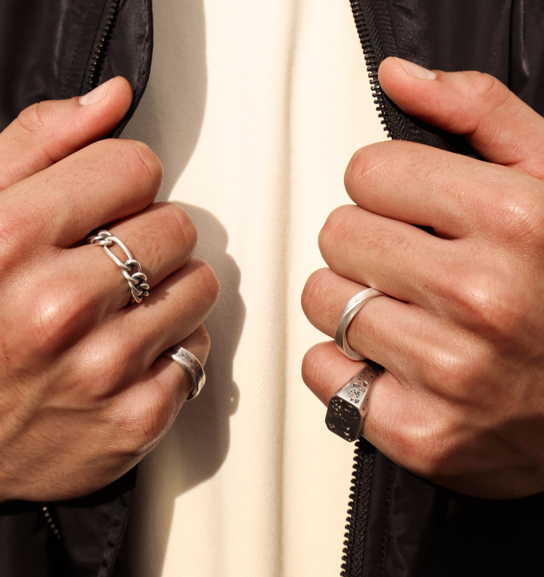 Distressed Octagon Signet Ring  - White Brass
