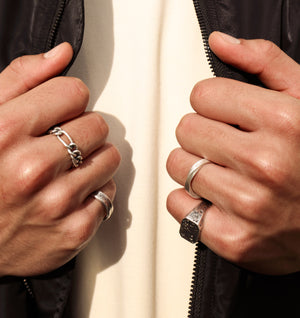 Distressed Octagon Signet Ring  - White Brass