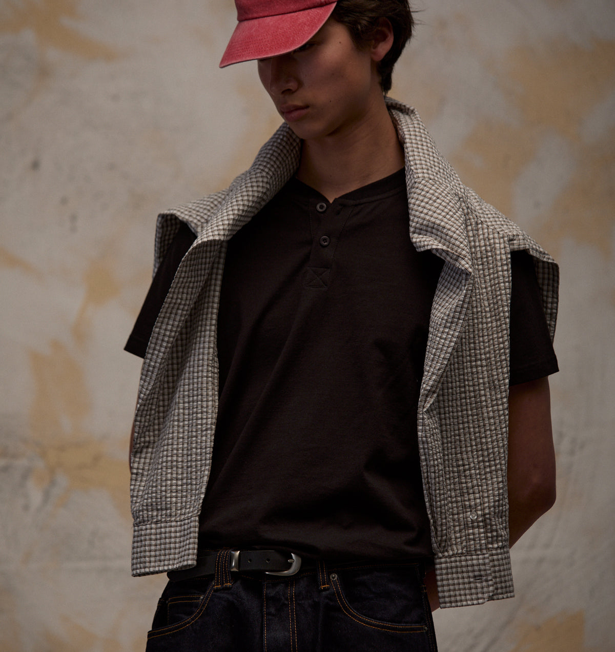 Crop LS Shirt - White/Sand Check