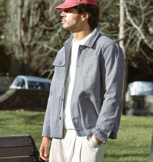 Chore Jacket - White / Navy Stripe