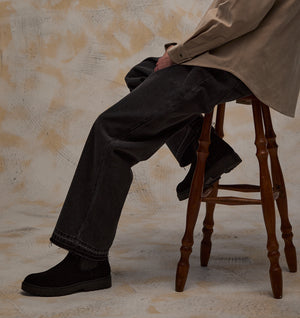 Raw Hem Edgar Wide Denim - Washed Black
