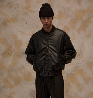 Faux Leather Bomber Jacket - Black