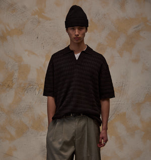 Grid Box Knit Polo - Black