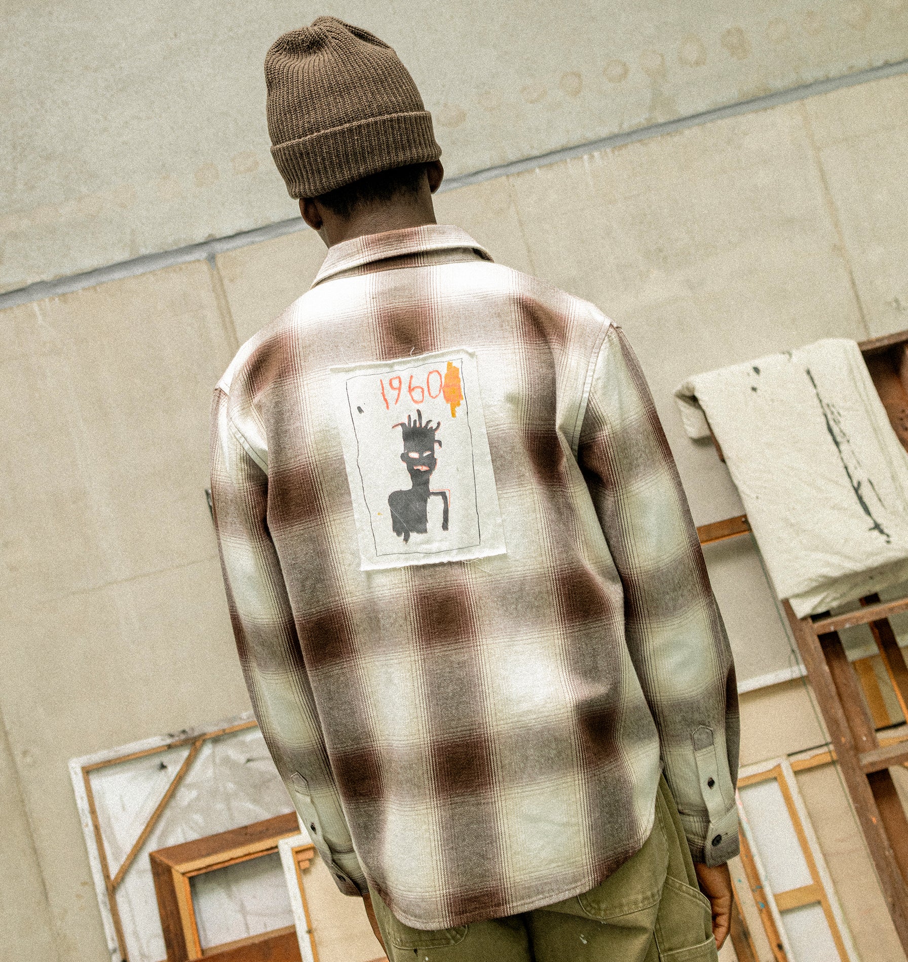 Basquiat Flannel LS Shirt - Off White/Brown Check