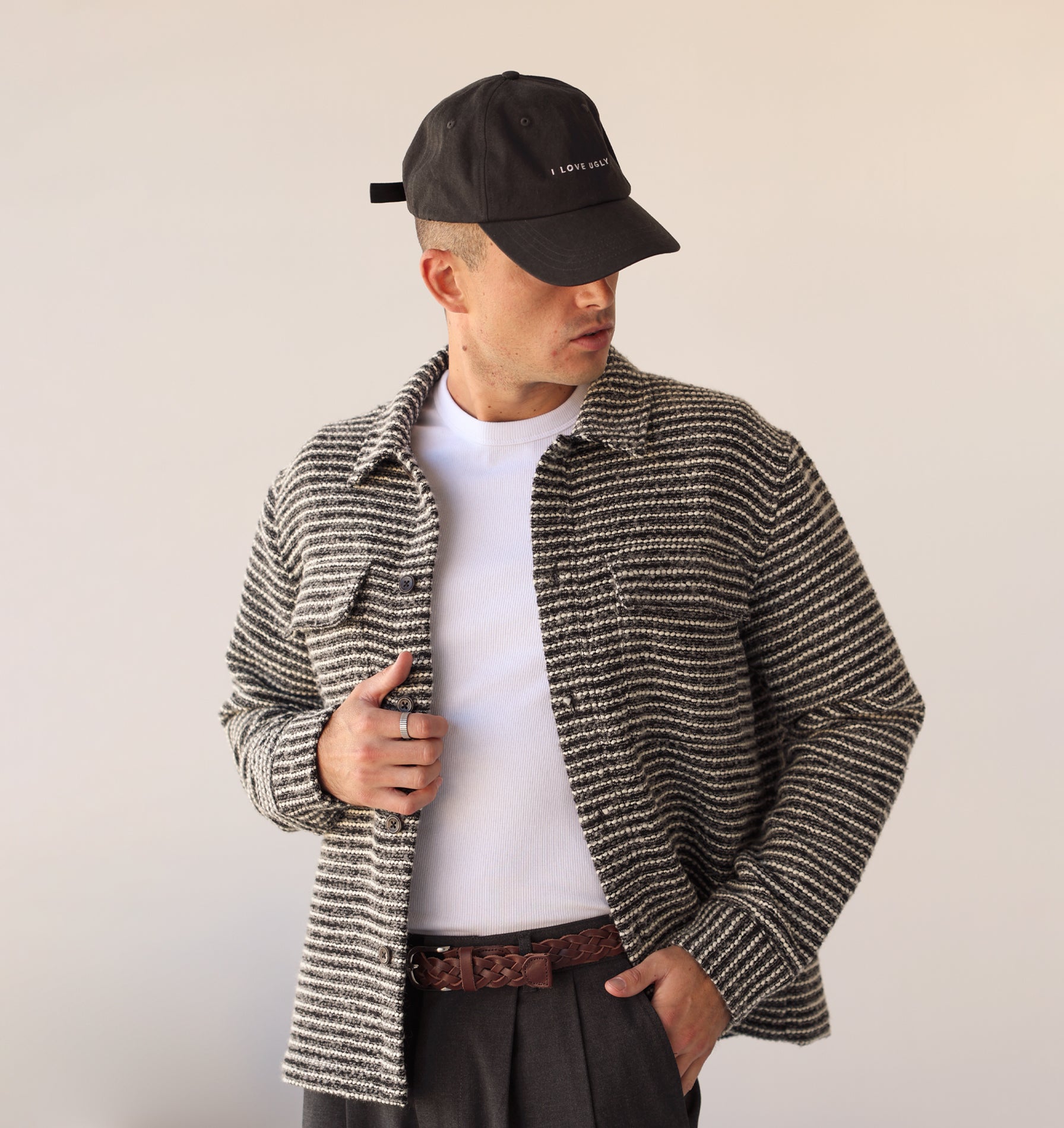 Boucle Overshirt  - Grey/White Stripe