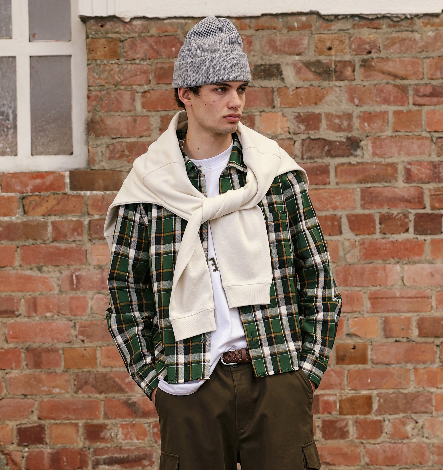 Raw Hem Check Overshirt - Forest Green/Yellow