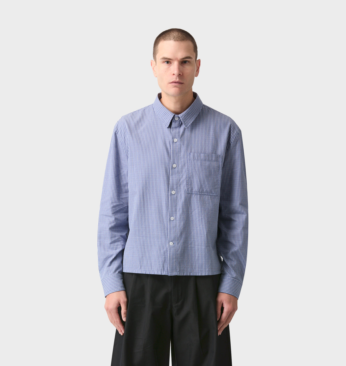 Crop LS Shirt - Light Blue Check